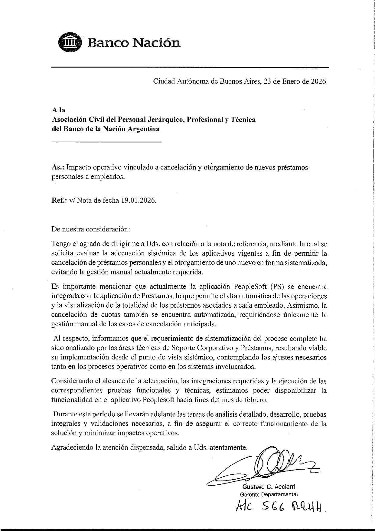 Respuesta de la Gerencia General a nuestra nota.