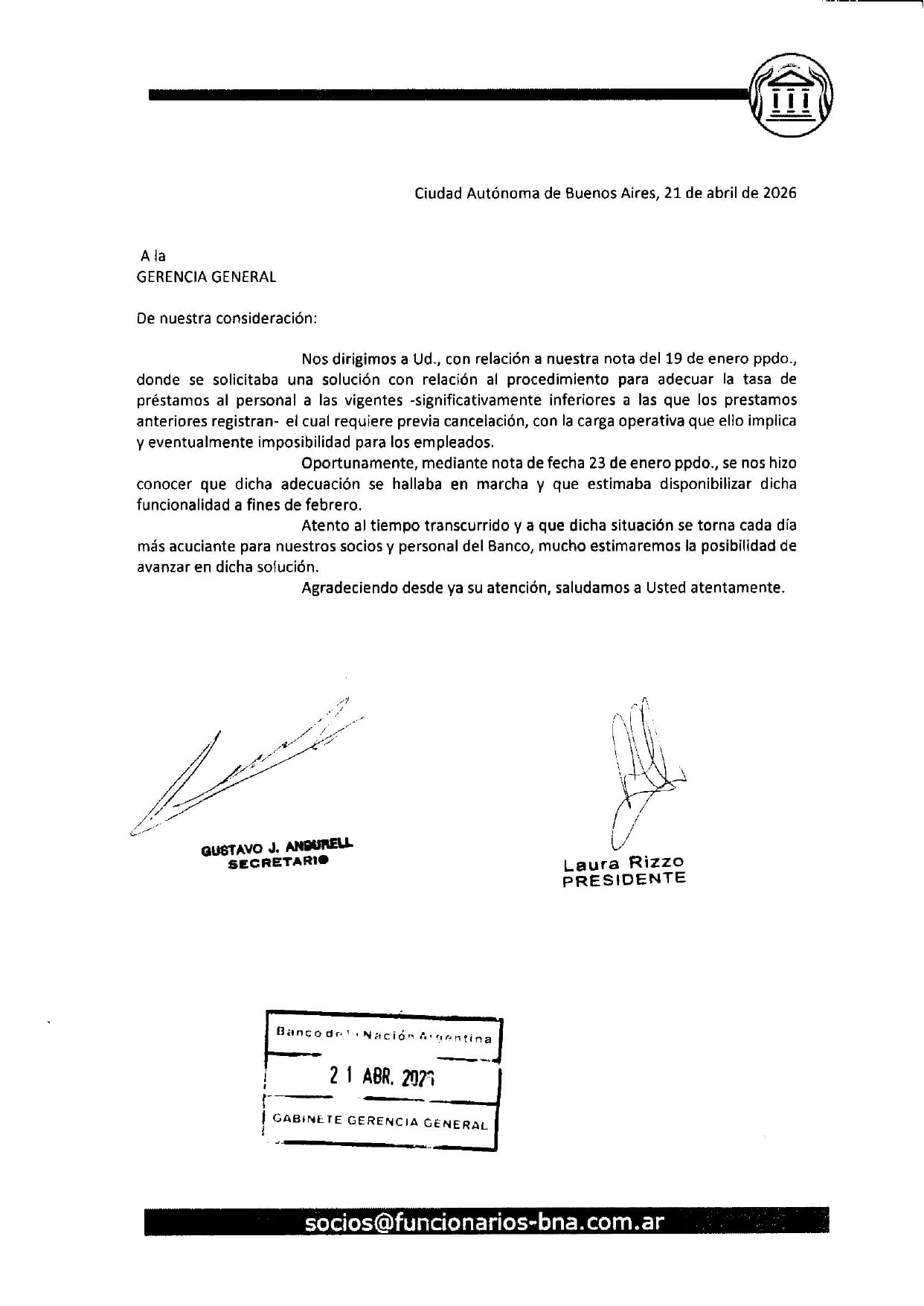Nota presentada a la Gerencia General