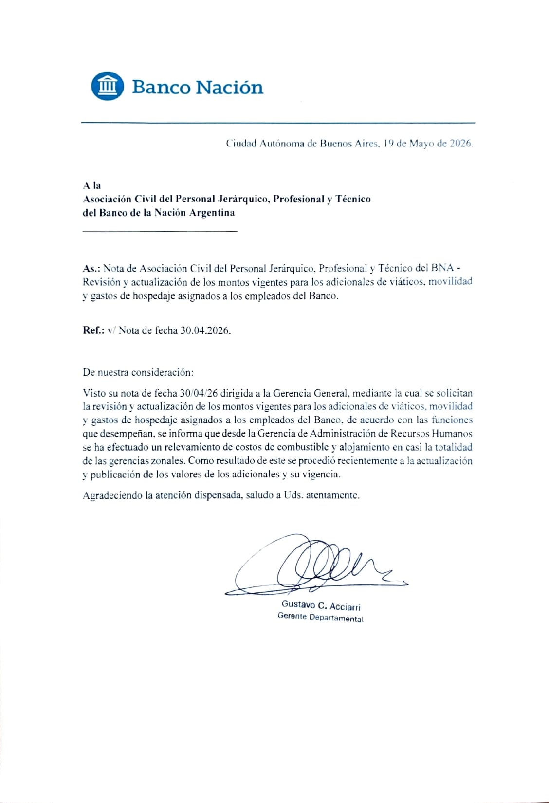 Respuesta a nota del 30-04-2026
